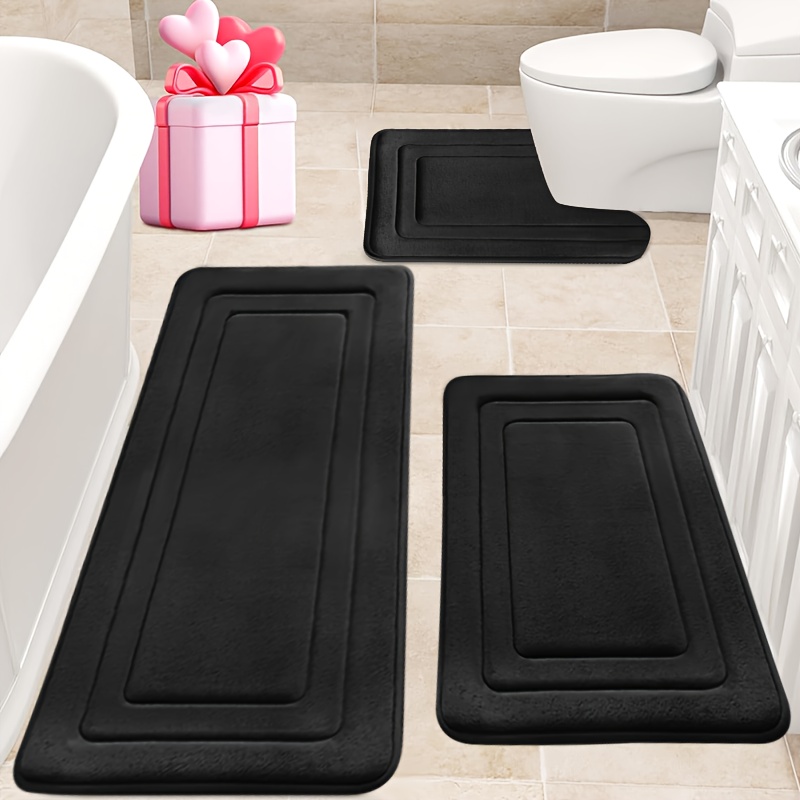 3pcs Memory Foam Bath Mat Set, Comfortable Standing Pad with U