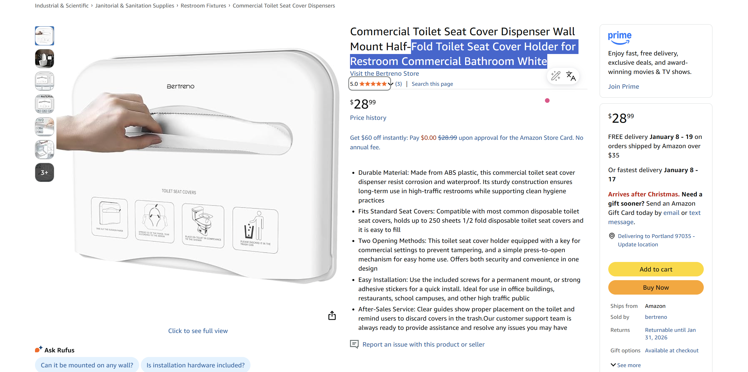 Commercial Toilet Seat Cover Dispenser Wall Mount Half