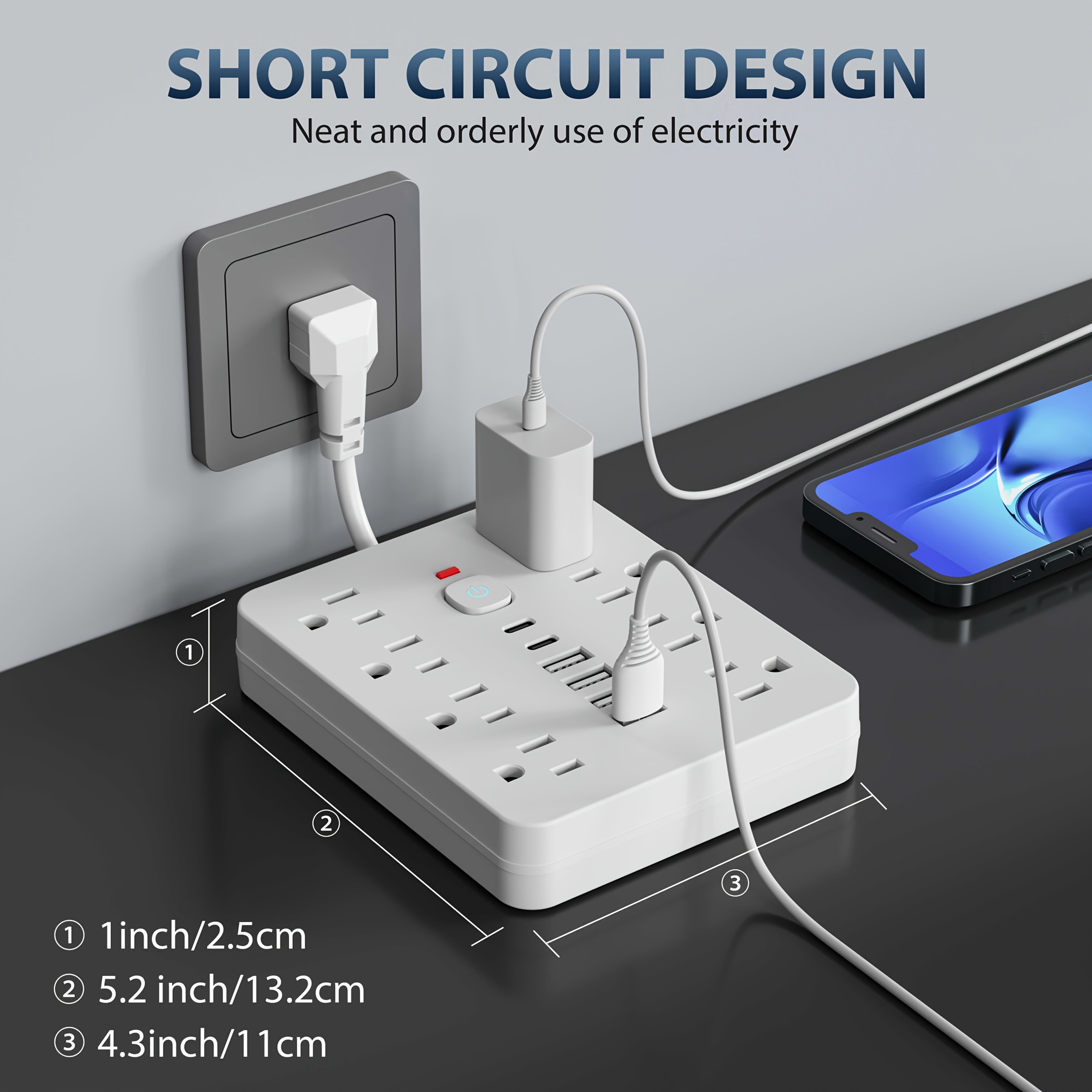 4-in-1 Heavy-Duty Power Strip Surge Protector with 8 AC Outlets
