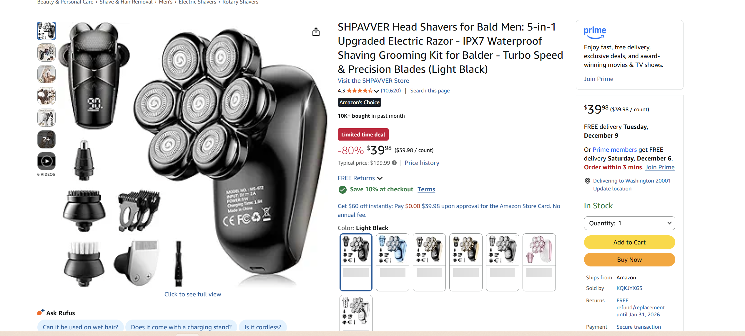 Five-in-one razor with seven heads