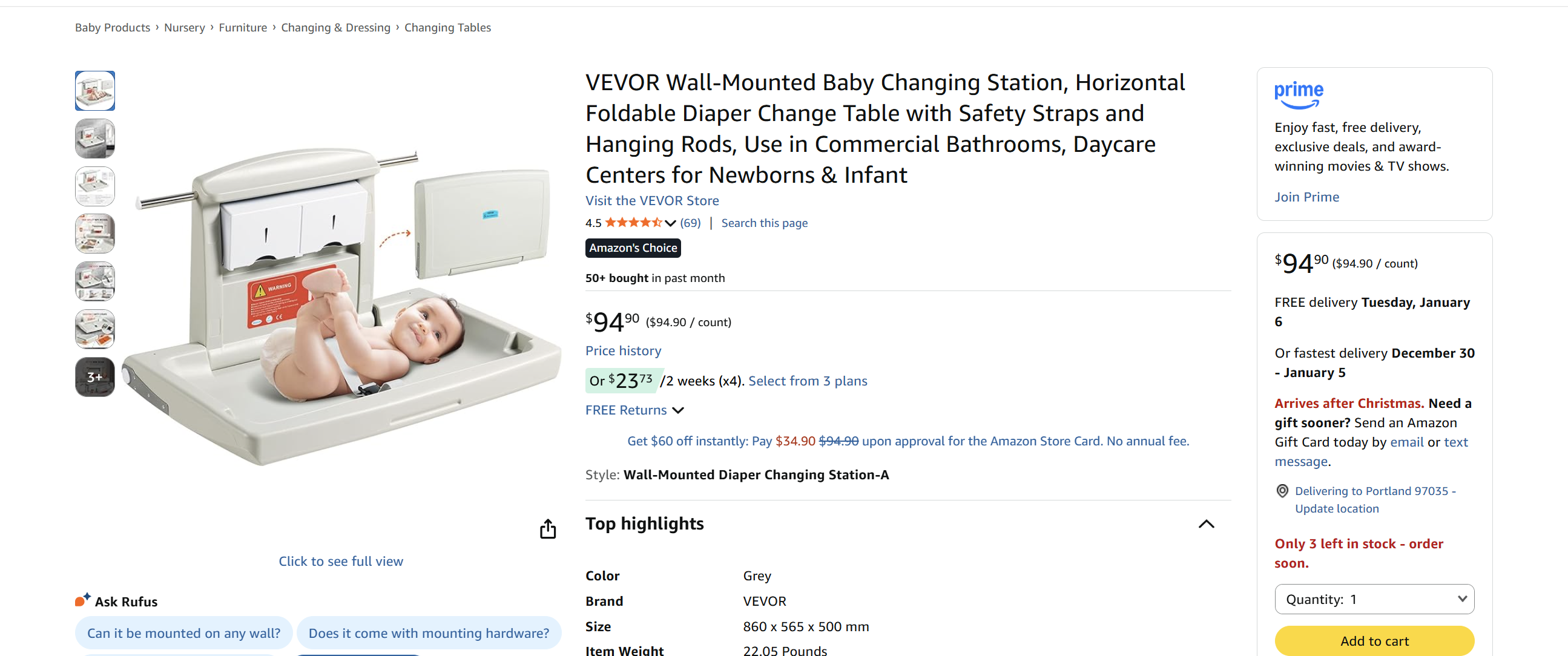 Alpine Wall Mounted Baby Changing Station