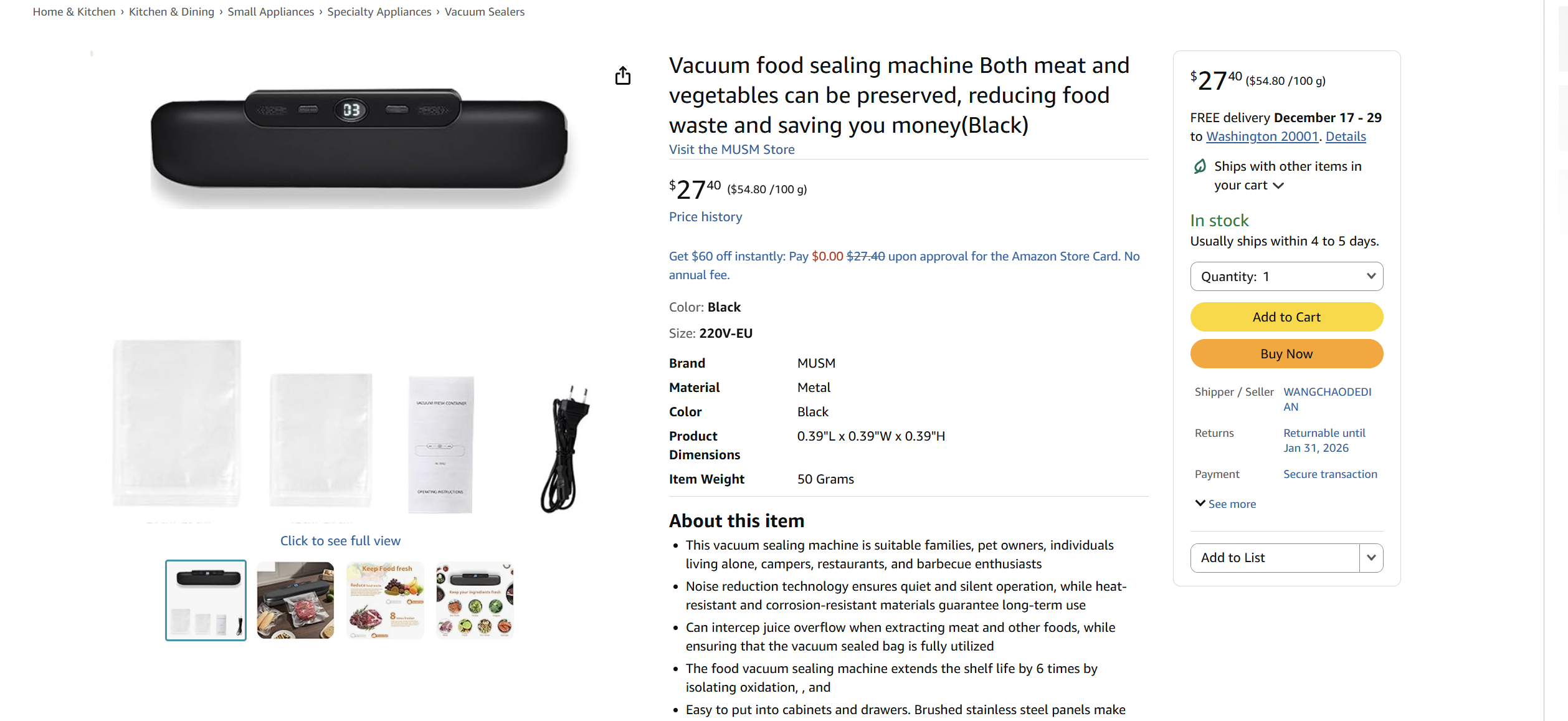 Vacuum food sealing machine