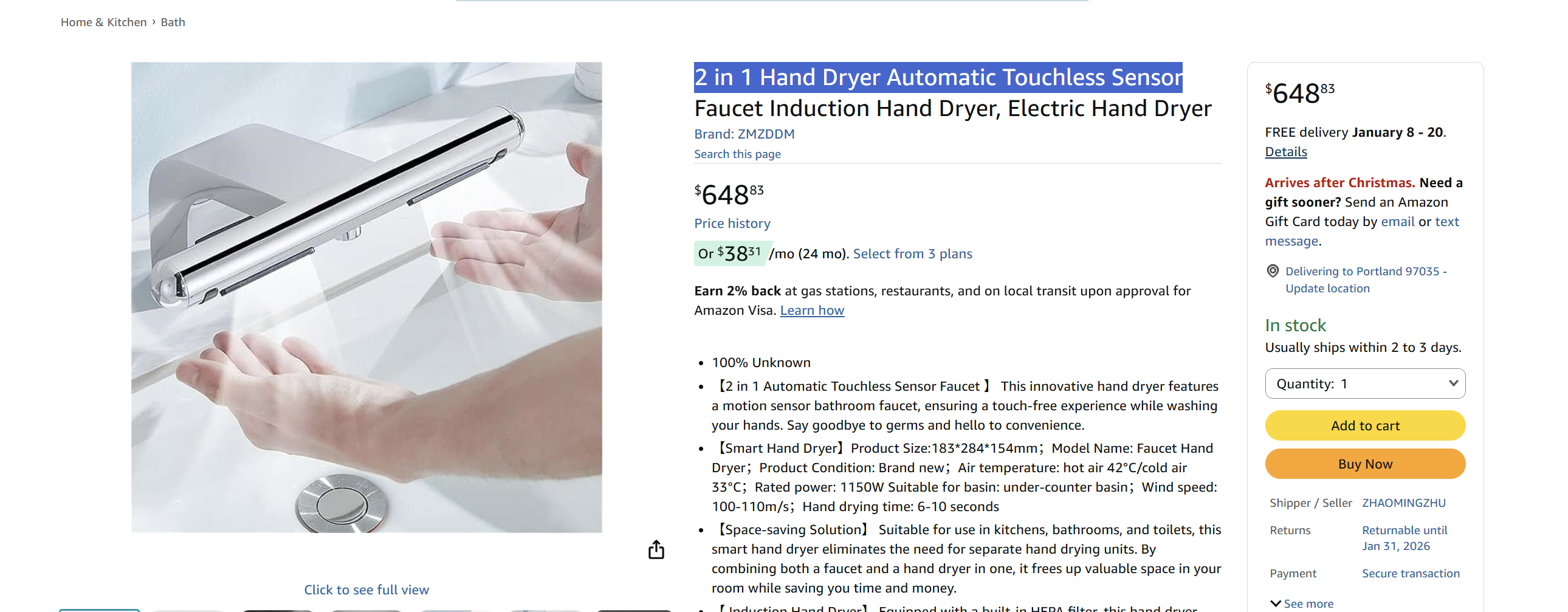 2 in 1 Hand Dryer Automatic Touchless Sensor