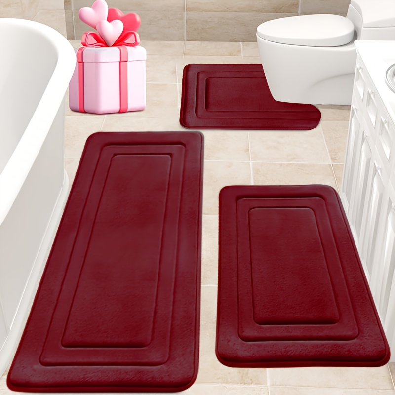 3pcs Memory Foam Bath Mat Set, Comfortable Standing Pad with U