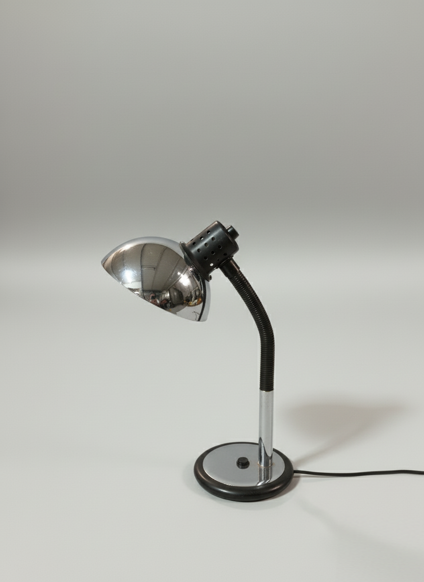 Lampe de bureau vintage flexible – métal chromé & abat-jour orientable