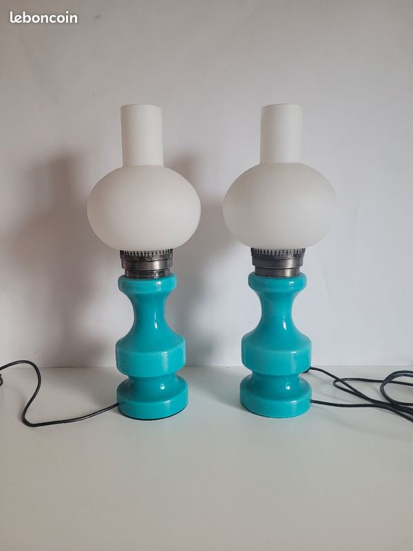 Lampe à poser, ceramique et opaline