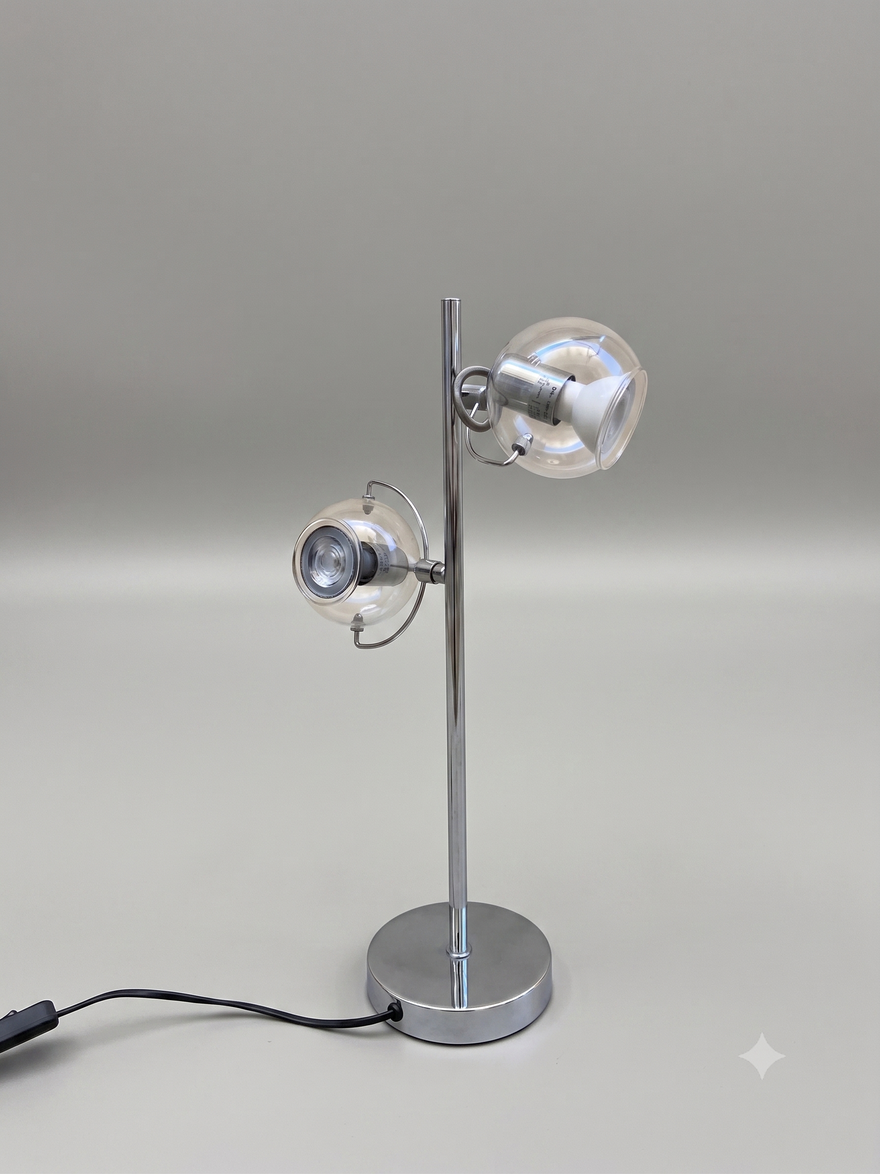 Lampe de table chromée à deux spots – Design Space Age / 1970