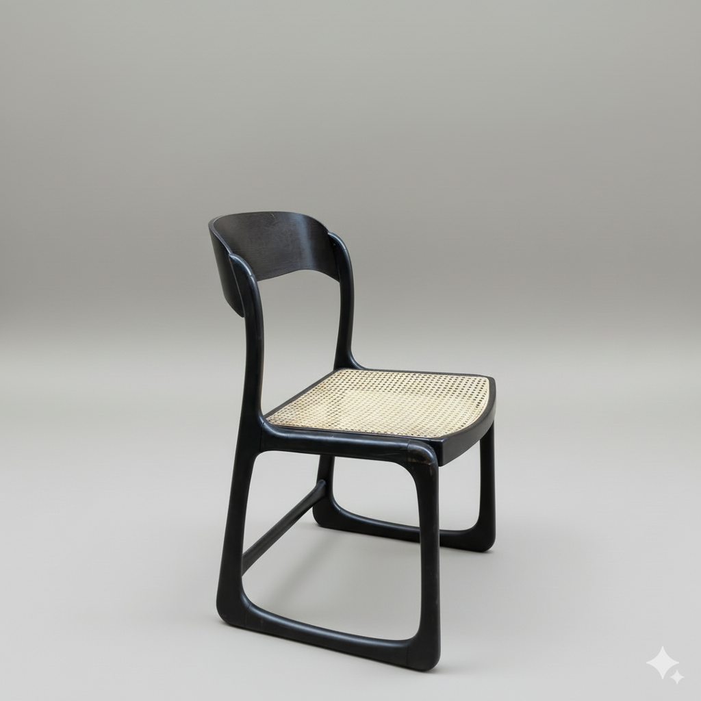 Chaise traîneau par Baumann – cannage & teinte wengé