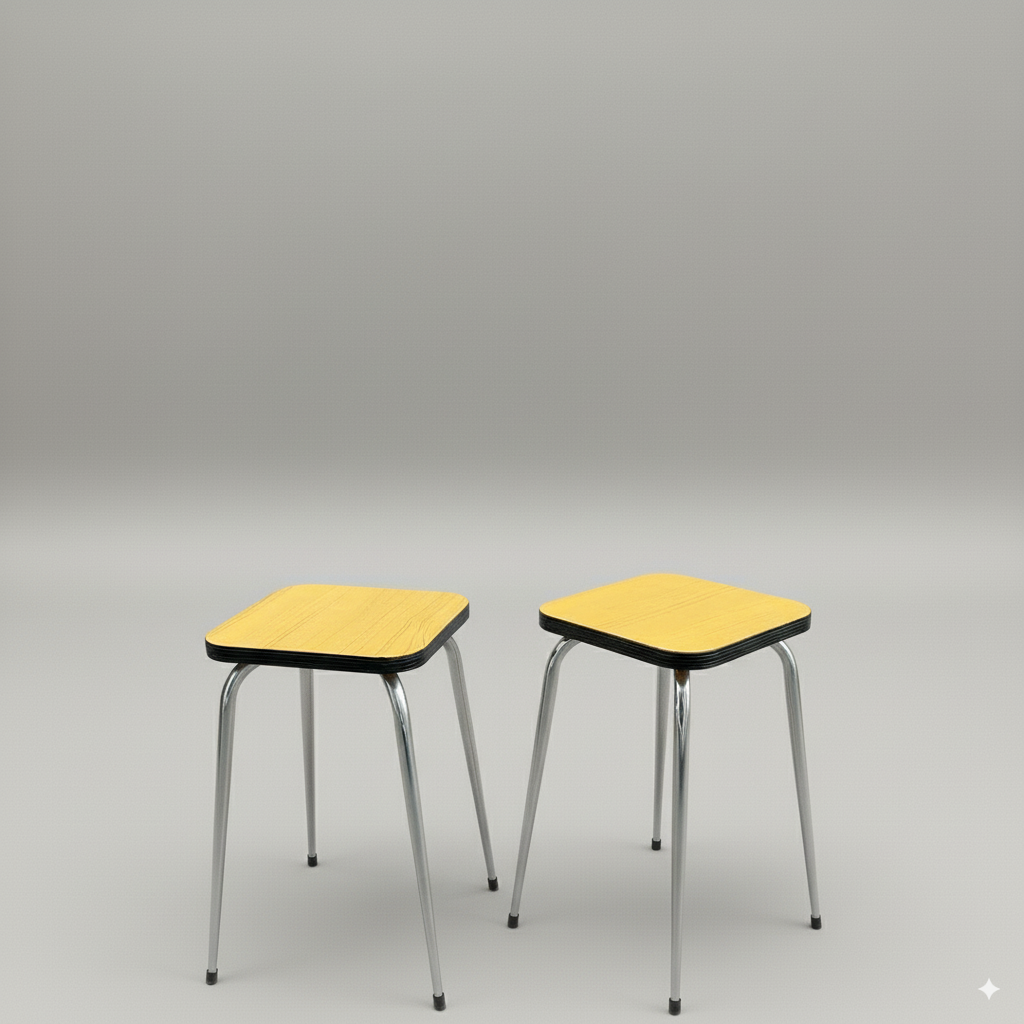 Tabouret en formica restylé en orange
