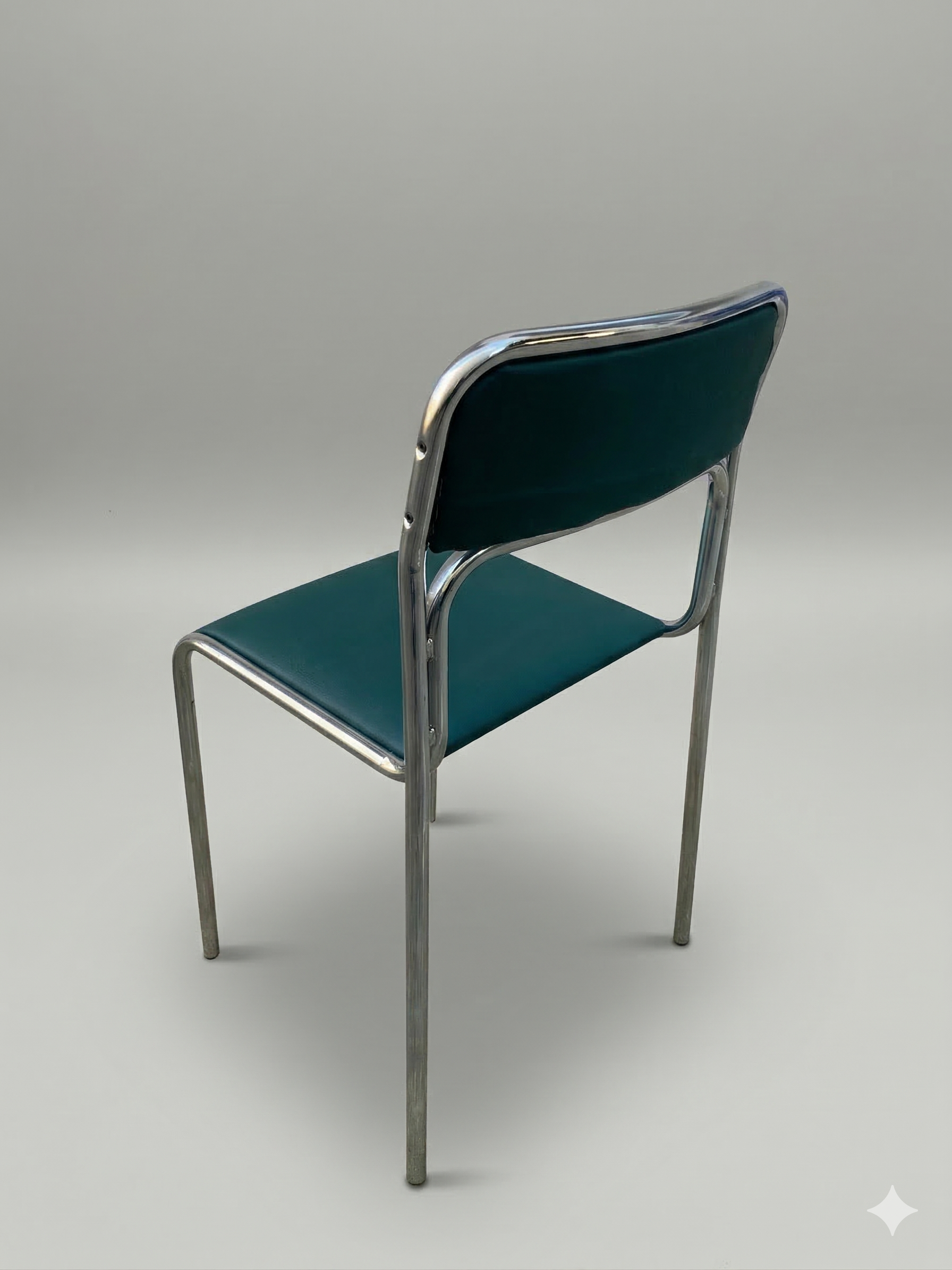 Chaise tubulaire chromée vintage années 70 - Skaï vert foncé