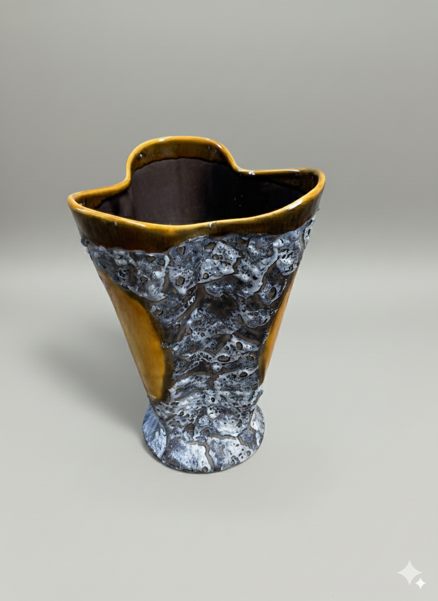 Vase Fat Lava jaune & gris – Grand modèle (H 26,5 cm)
