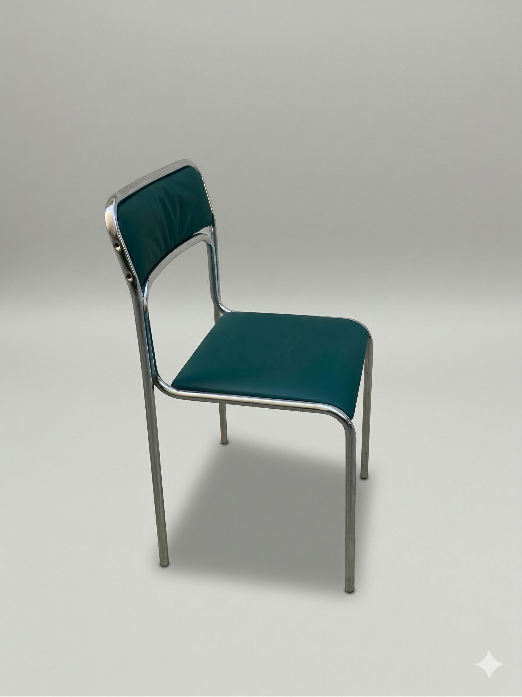 Chaise tubulaire chromée vintage années 70 - Skaï vert foncé