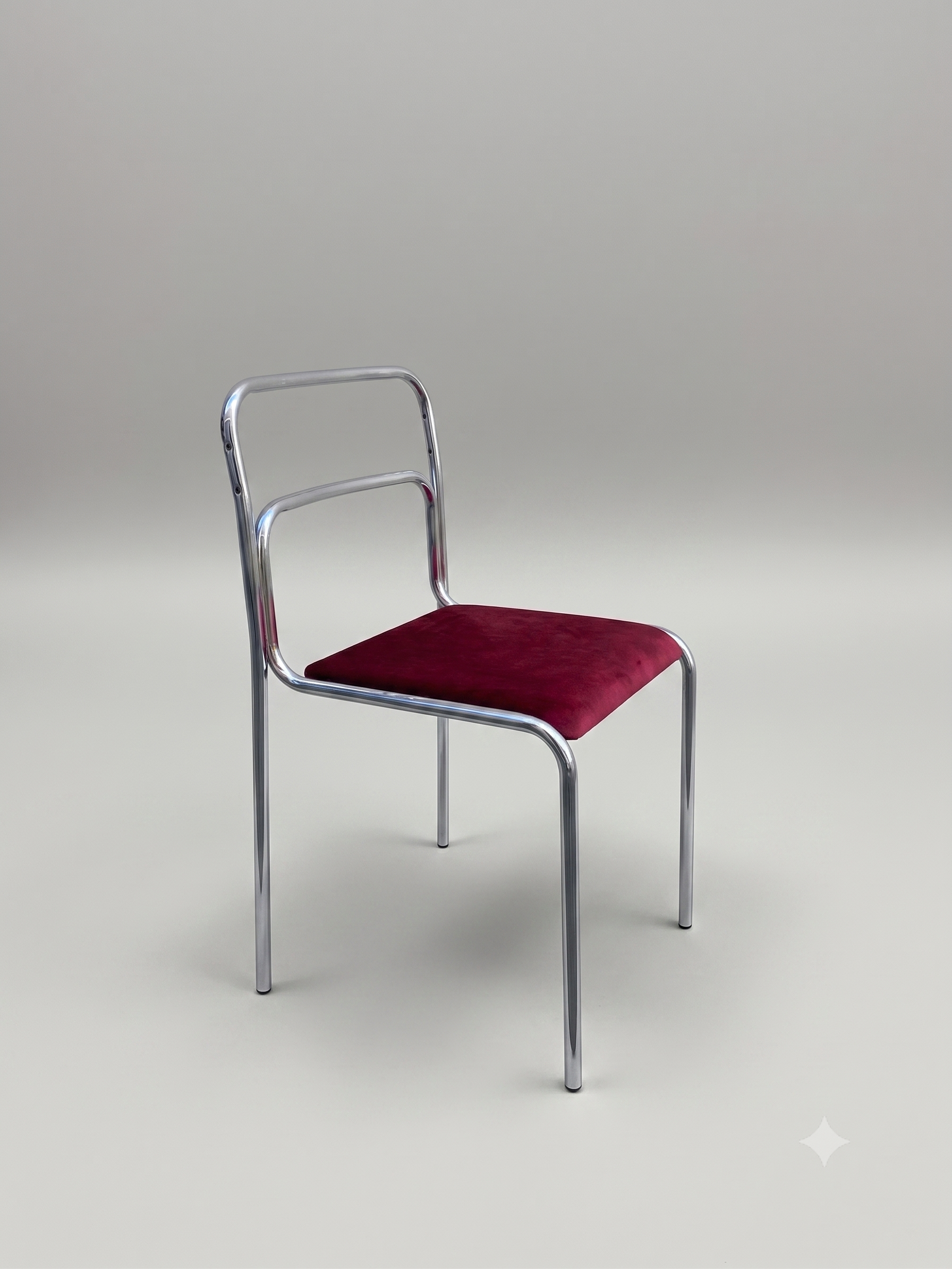 Chaise chromée bauhaus 70s – assise en velours (plusieurs couleurs)