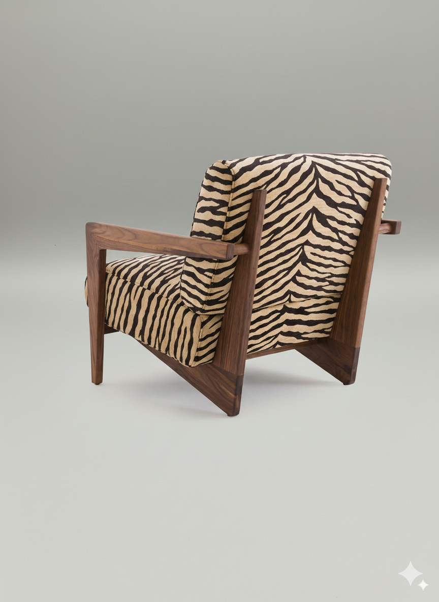 Fauteuil noyer massif tissu jacquard, Izag Couleur imprimé animal AM.PM