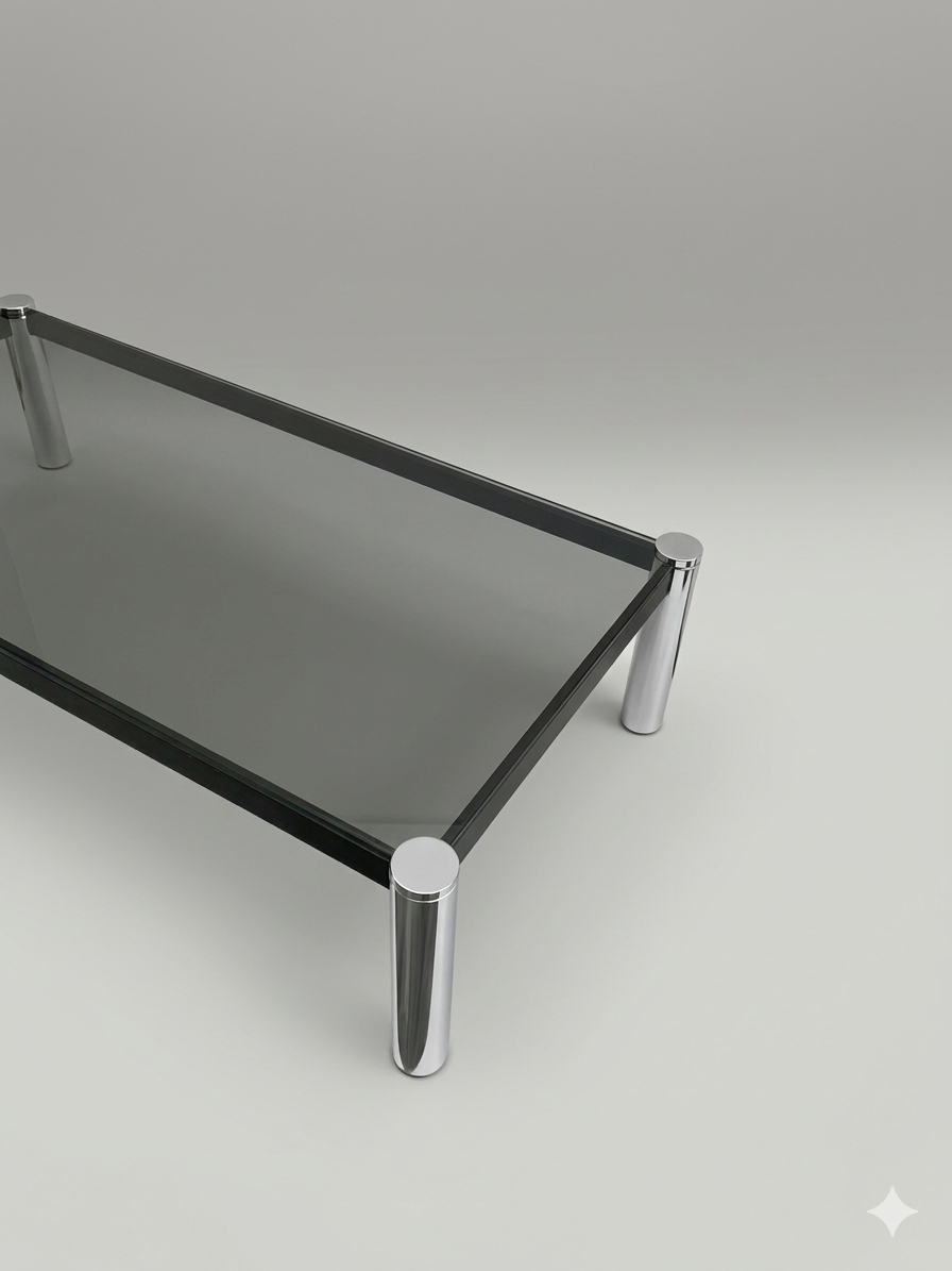 Grande table basse verre fumé 120 cm – design vintage