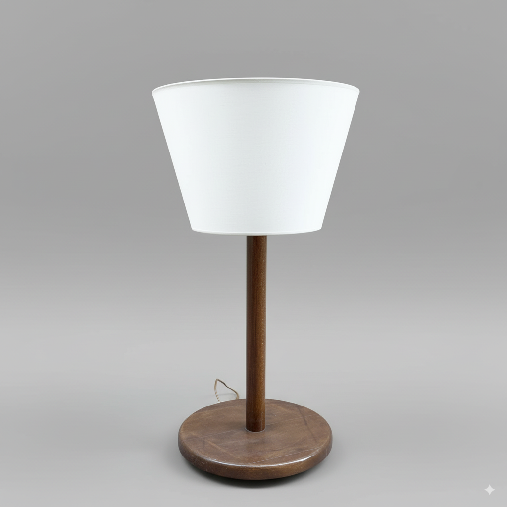 Grande lampe en bois massif avec abat-jour inversé