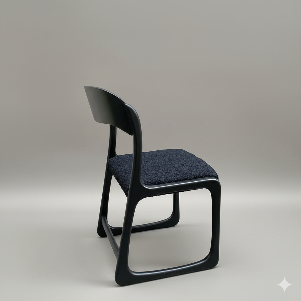 Chaise traîneau Baumann noire – chêne teinté & tissu bouclette