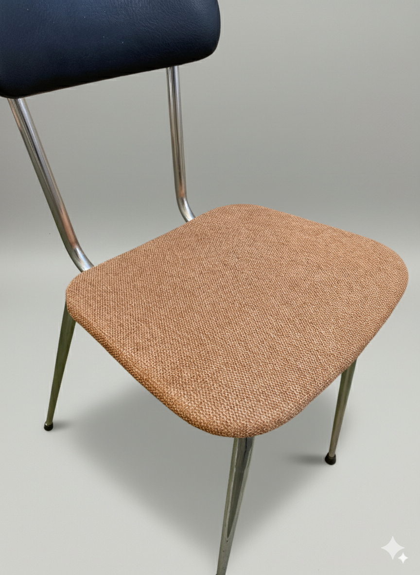 Lot de 4 chaises vintage chrome, skaï et assise velours rouille