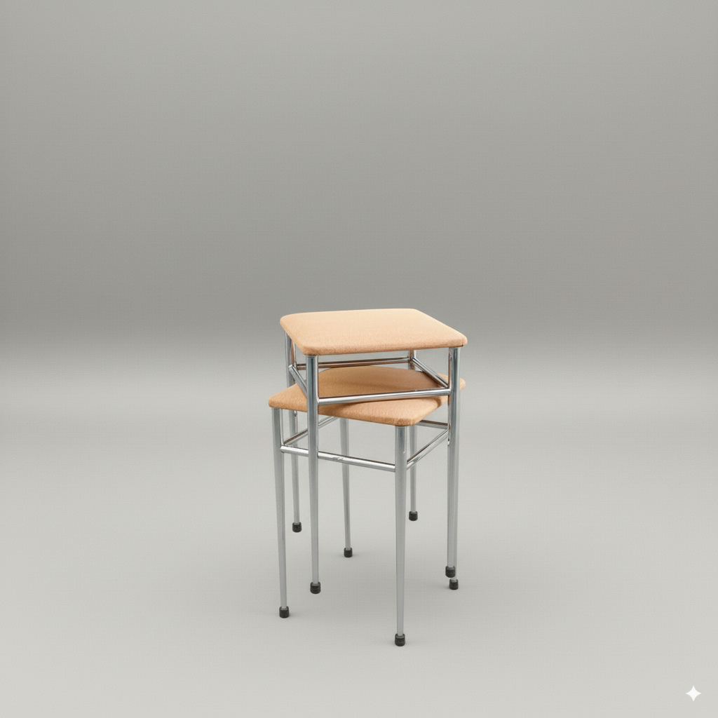 Tabouret chrome 70s – assise en tissu