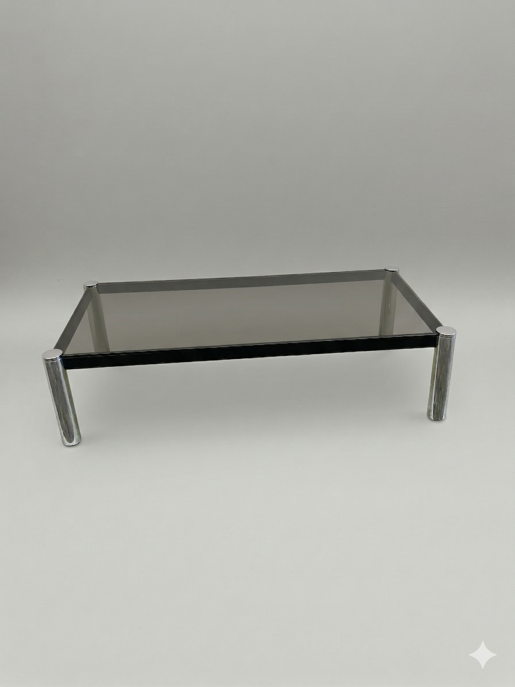 Grande table basse verre fumé 120 cm – design vintage