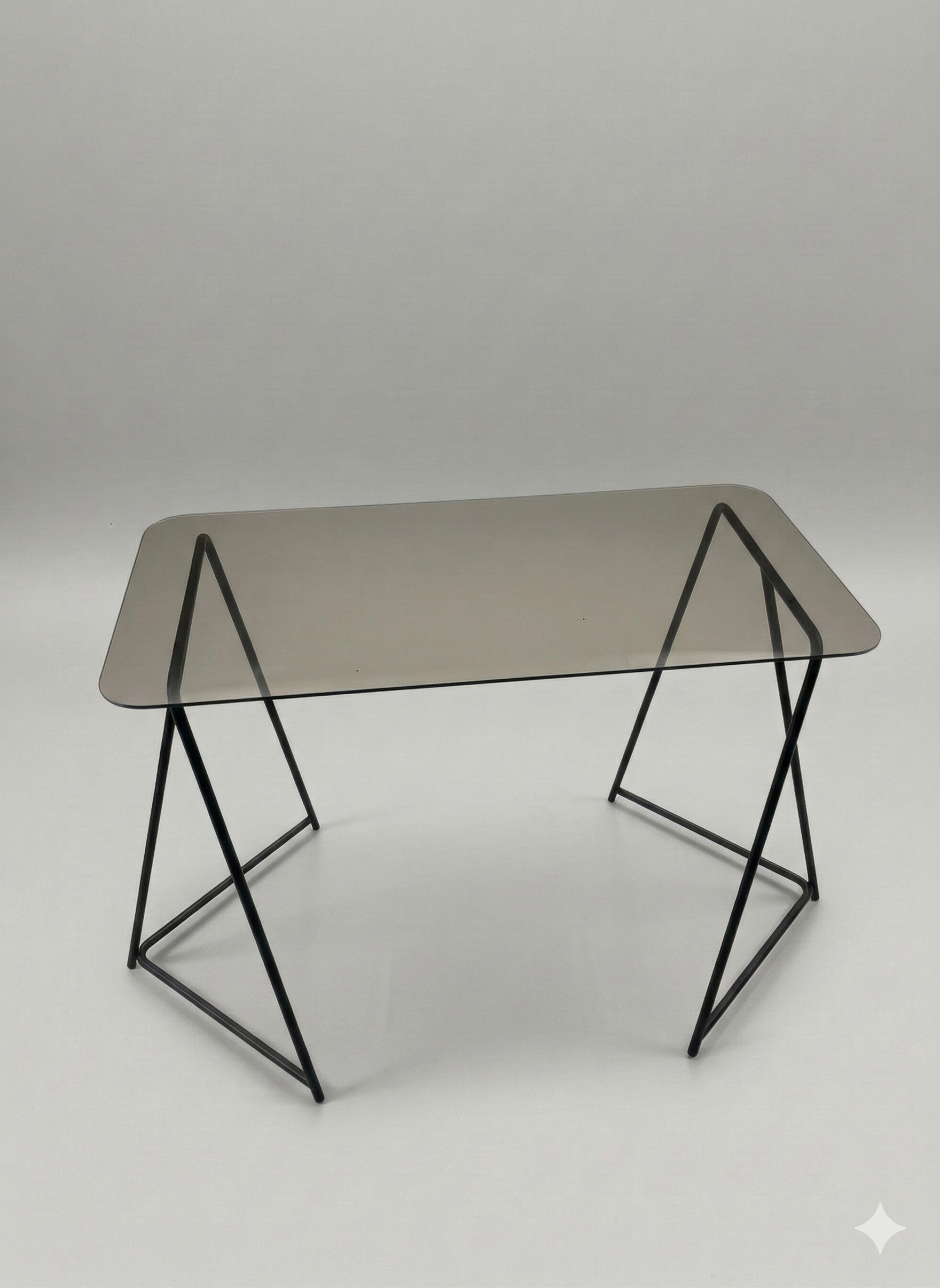 Bureau Yves Boutboul verre fumé et métal noir 