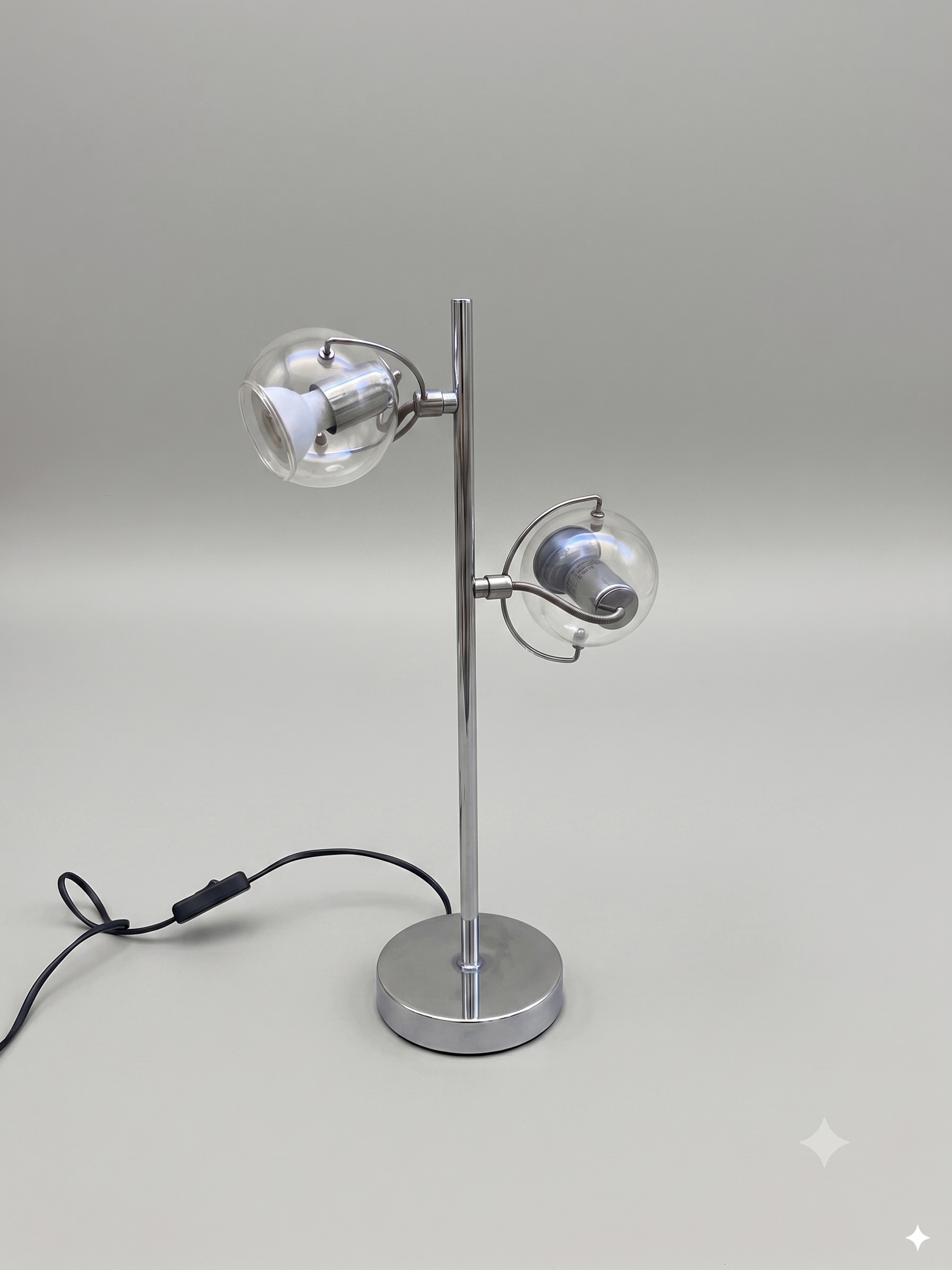 Lampe de table chromée à deux spots – Design Space Age / 1970