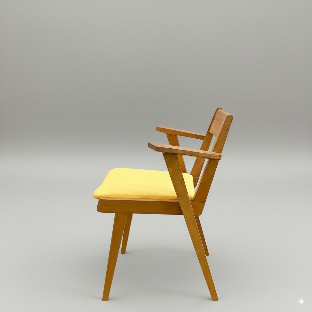 Fauteuil bridge 50s en laine jaune