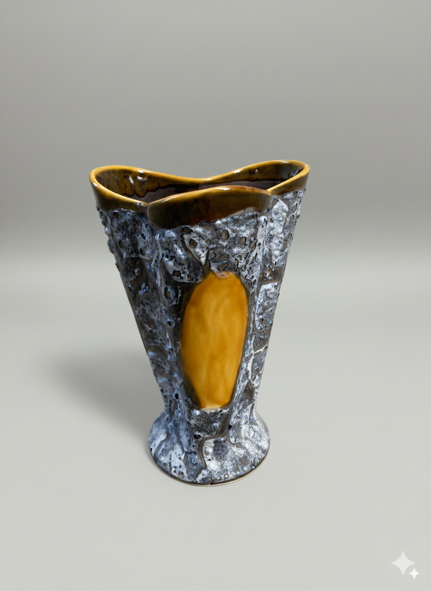 Vase Fat Lava jaune & gris – Grand modèle (H 26,5 cm)