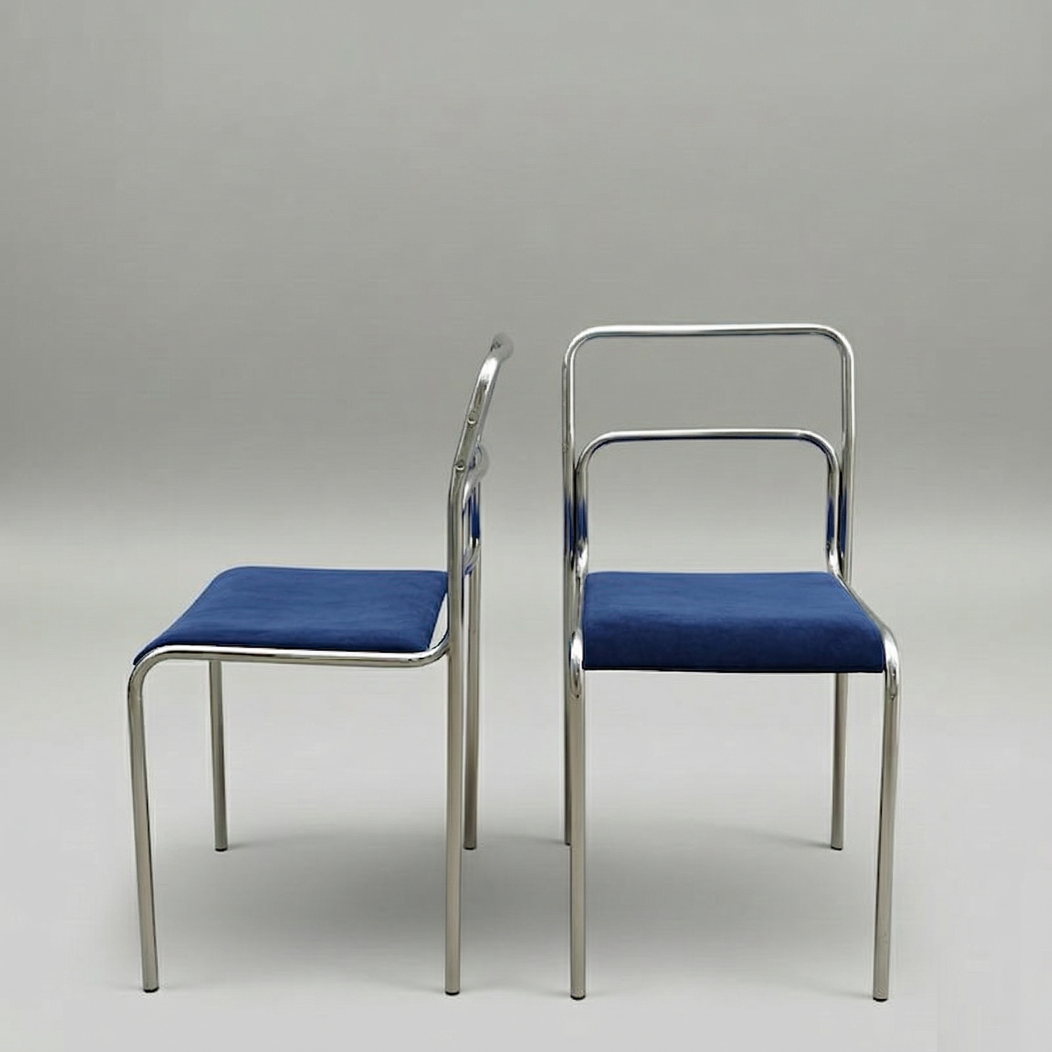 Chaise chromée bauhaus 70s – assise en velours (plusieurs couleurs)