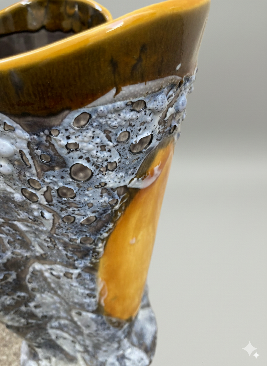 Vase Fat Lava jaune & gris – Grand modèle (H 26,5 cm)