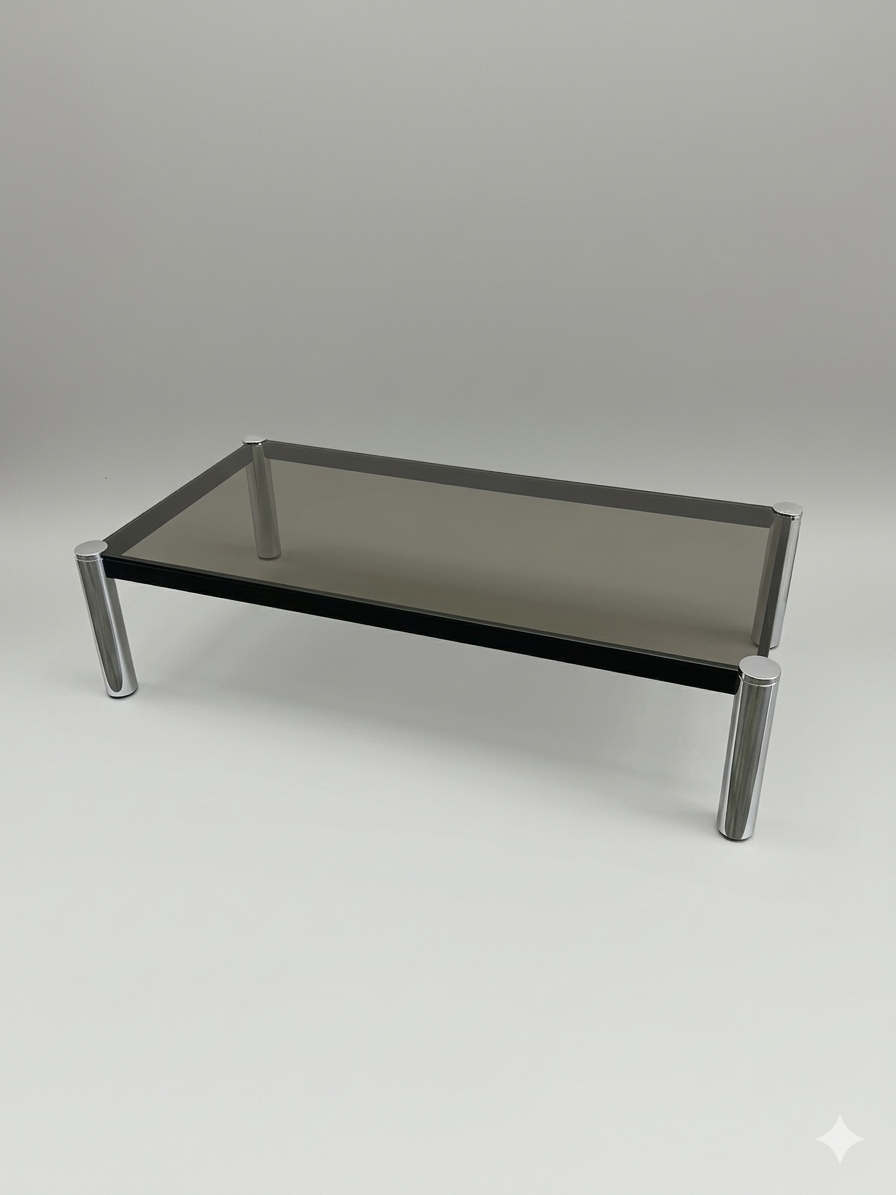 Grande table basse verre fumé 120 cm – design vintage