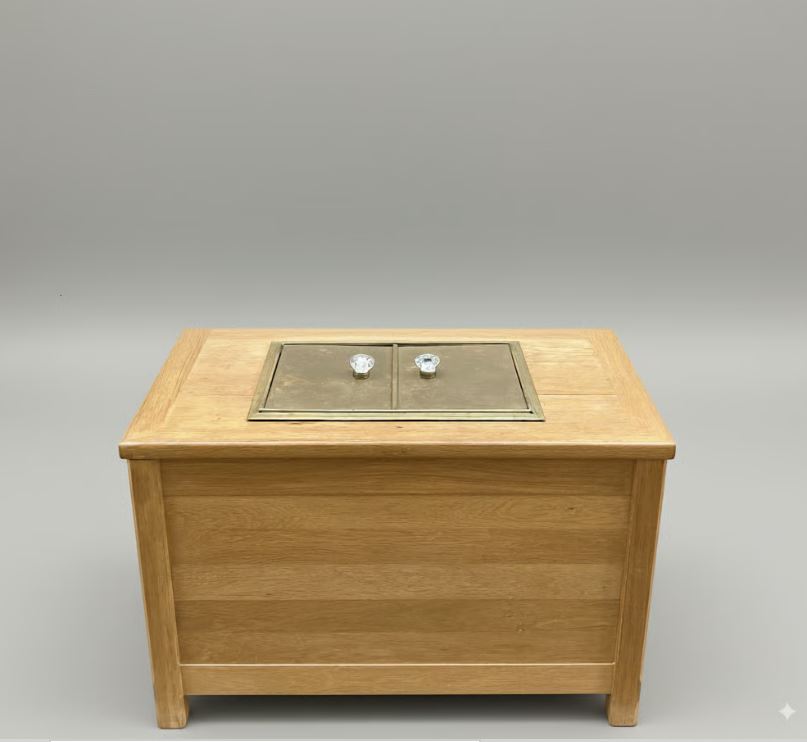 Coffre bar vintage, bois et laiton