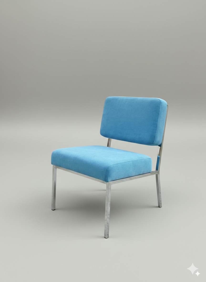 Chauffeuse design vintage chrome & velours 