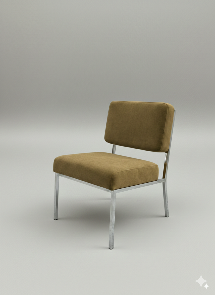 Chauffeuse design vintage chrome & velours 