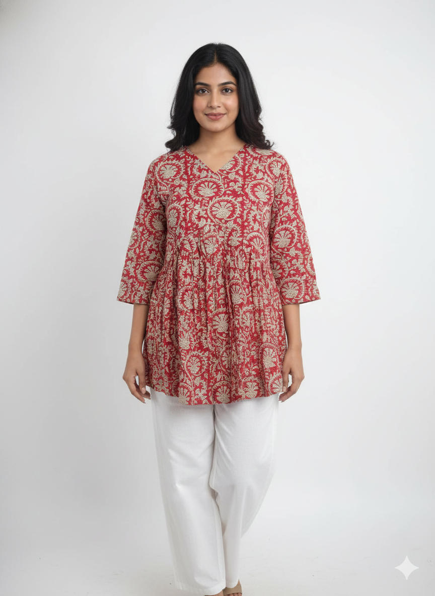 Red Floral Printed Kurti top