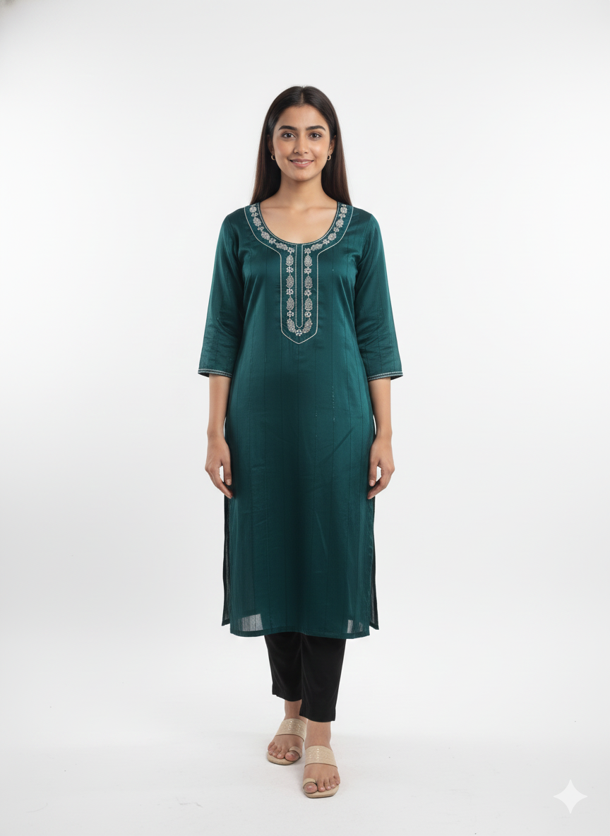 Teal Embroidered Kurti