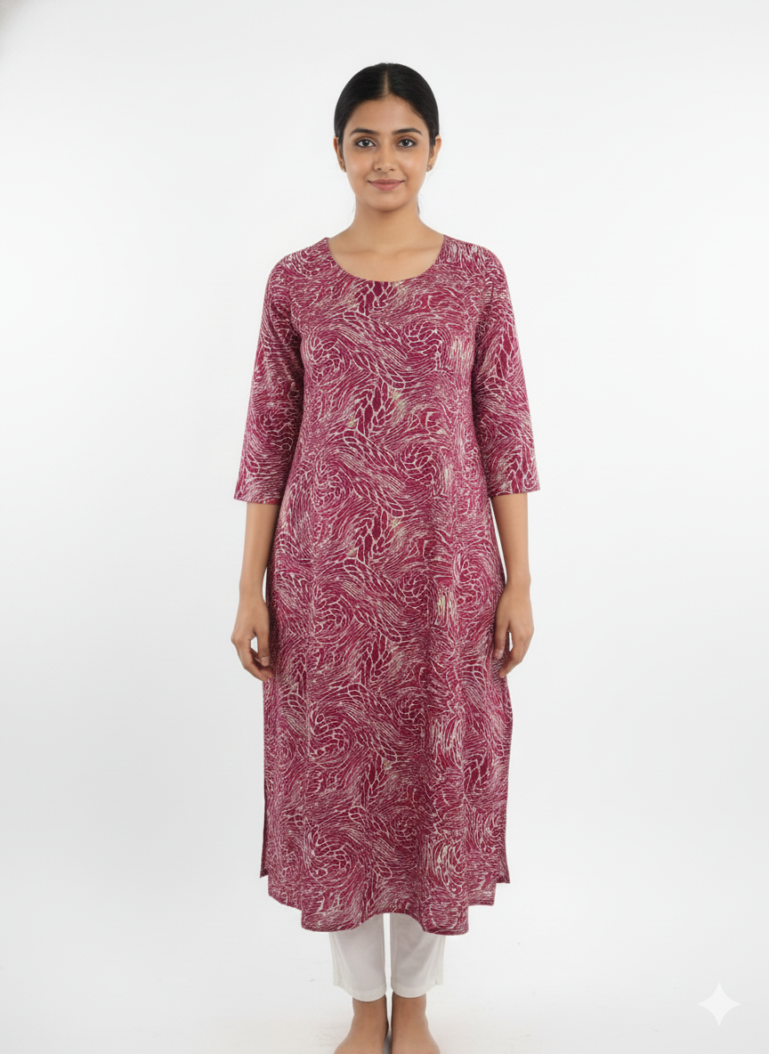 Printed Maroon Kurta