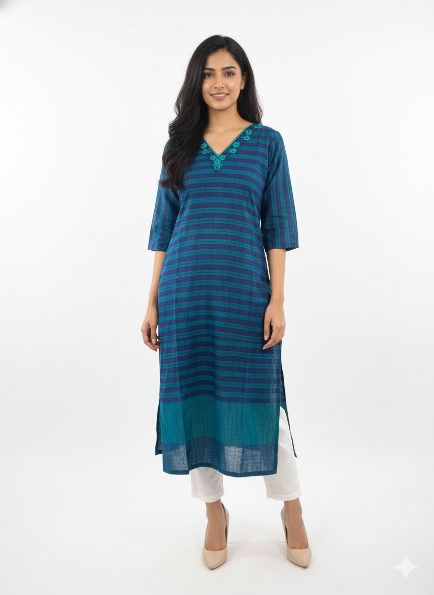 Blue striped cotton kurti