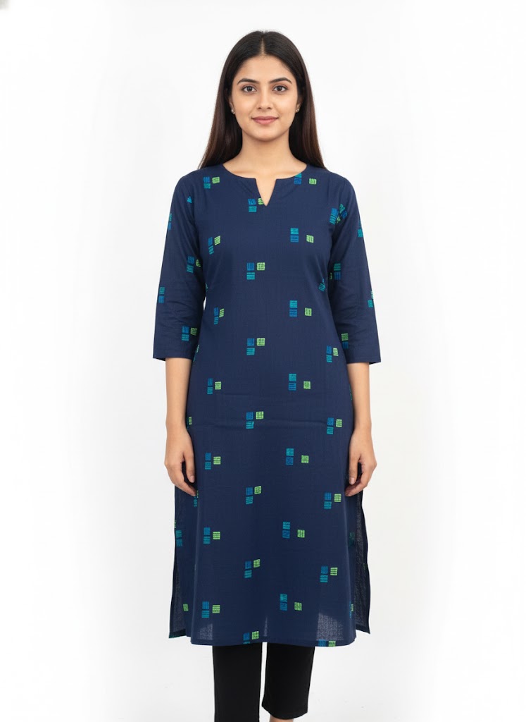Navy Blue Printed Kurti