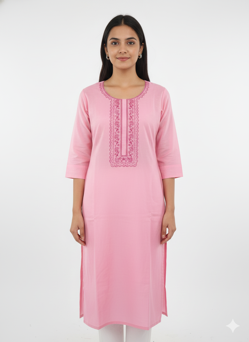 Pink Embroidered Kurti