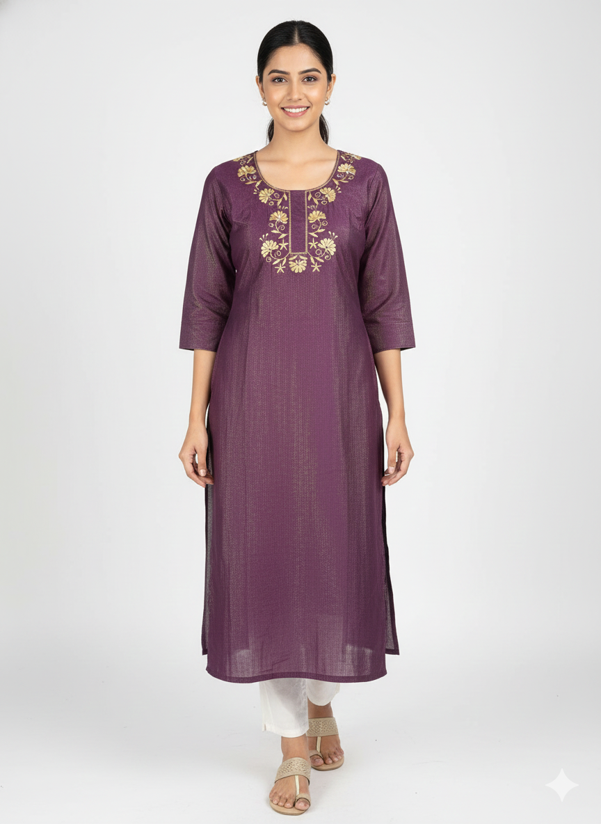Purple Embroidered Kurta