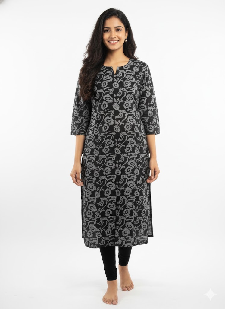 Black Printed Cotton Kurti