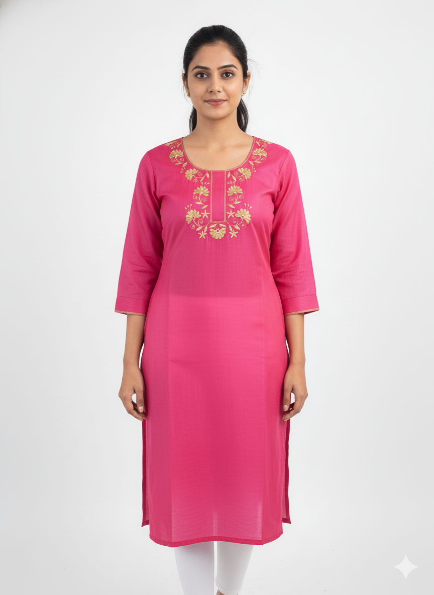 Pink Floral Embroidered Kurta