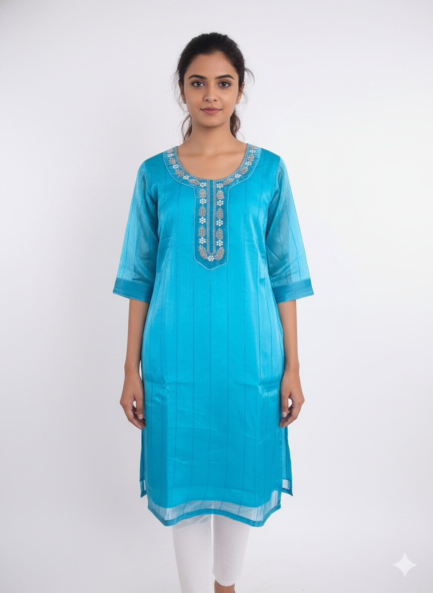 Blue Embroidered Kurti