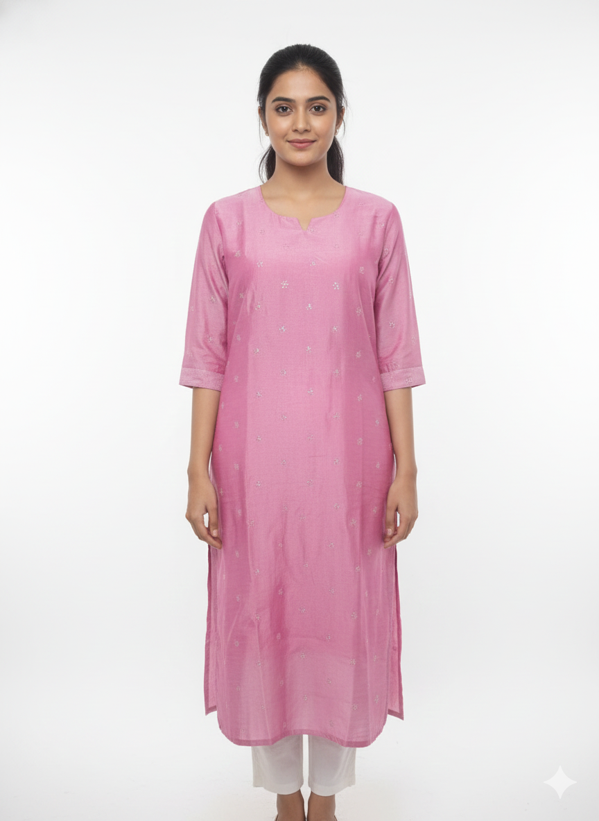 Pink Embroidered Kurti