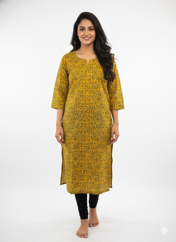 Yellow Printed Kurti