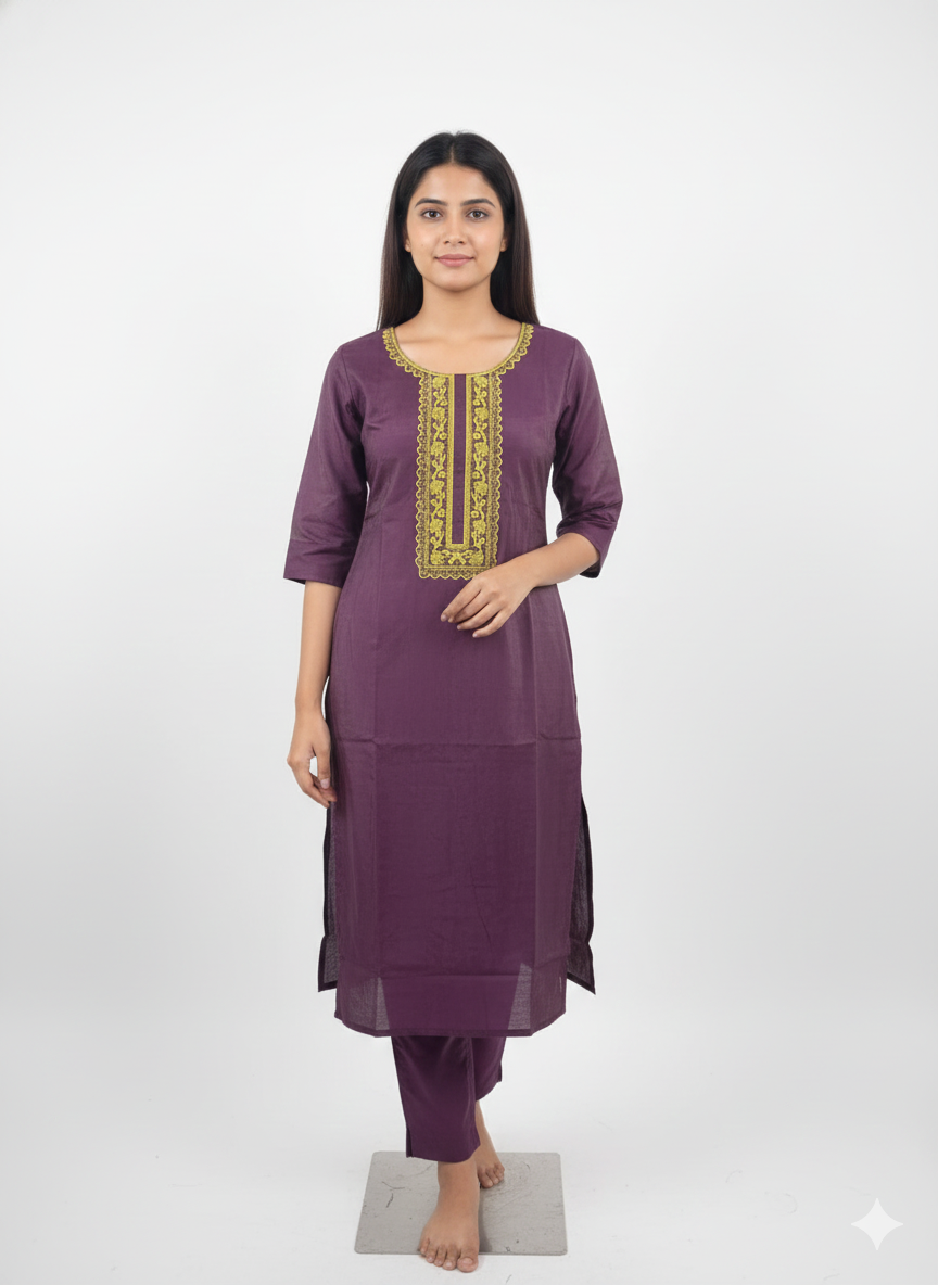 Purple embroidered kurta set