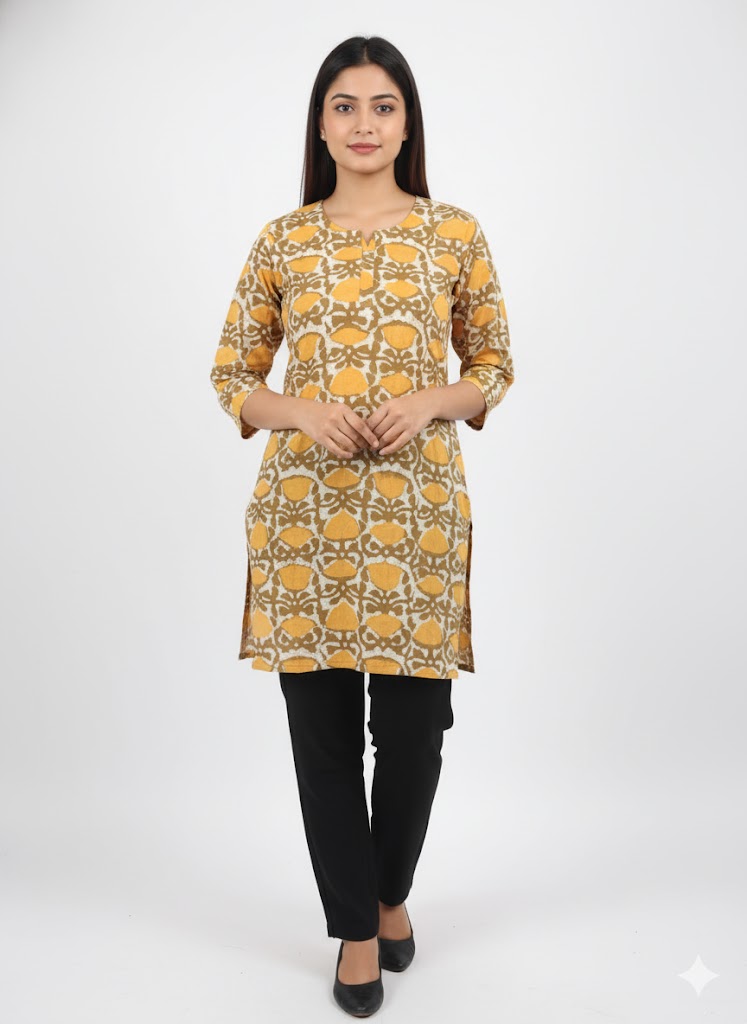 Yellow Printed Kurti