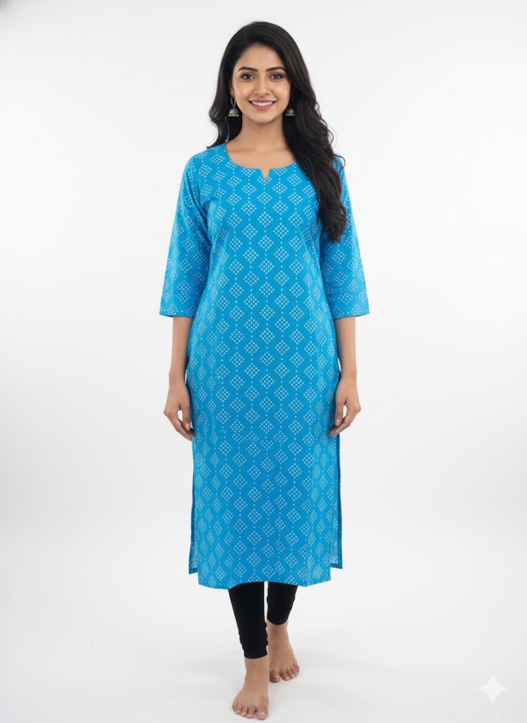 Blue Printed Cotton Kurti
