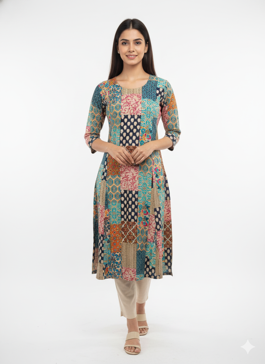 Women's Multicolor Patchwork Kurti